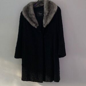Elegant Black Faux Fur Collar Coat